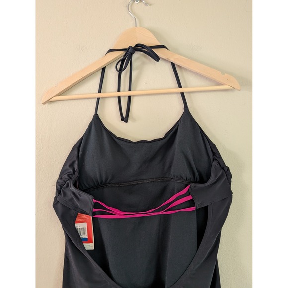 NWT Speedo Women's XL Black‎ Halter One Piece Swimsuit Pink Trim Open Back - Picture 5 of 9